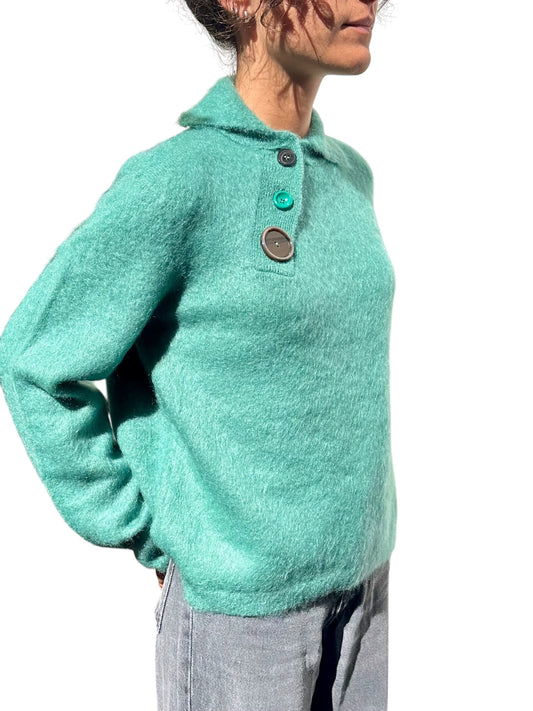 Polo Brushed Mohair w/ Mixed Buttons Emerald - Phisique du Role