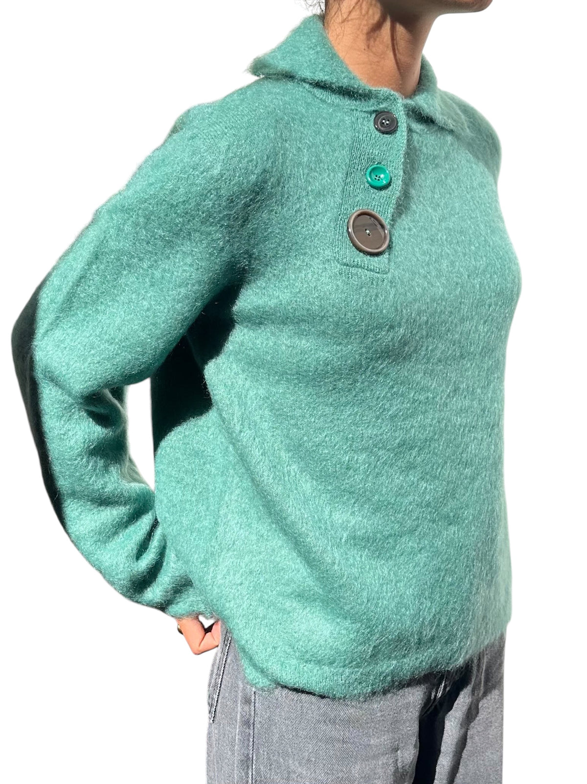 Polo Brushed Mohair w/ Mixed Buttons Emerald - Phisique du Role