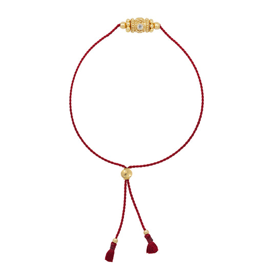 Bracelet Rakhi en topaze blanche et cordon rouge