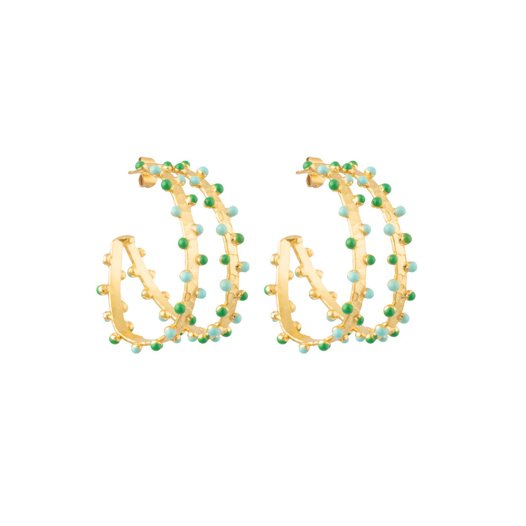 Boucles d'oreilles Gipsy 2 anneaux vert et turquoise - Sylvia Toledano