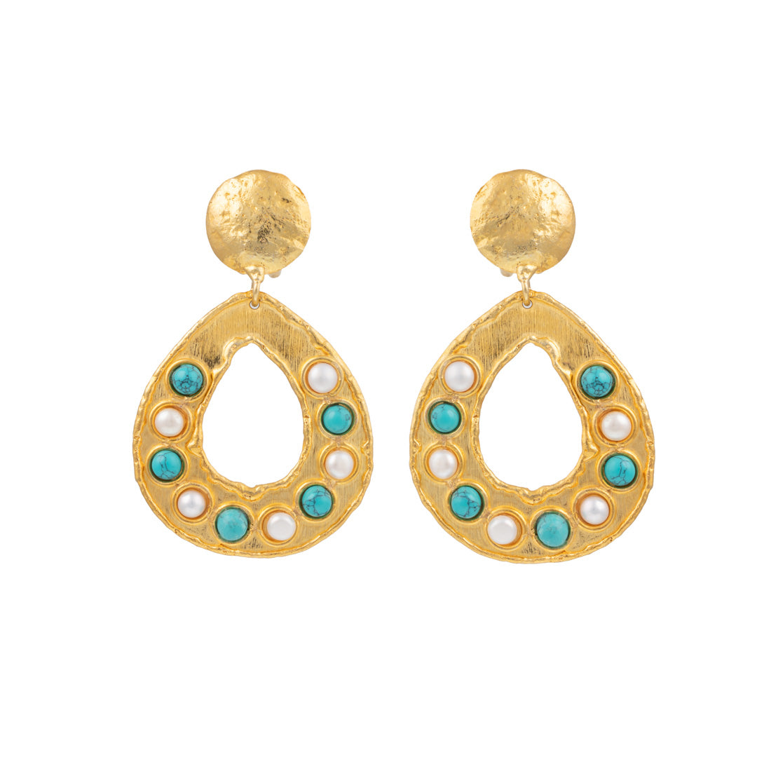 Boucles d'oreilles Thalita Perle et Turquoise - Sylvia Toledano